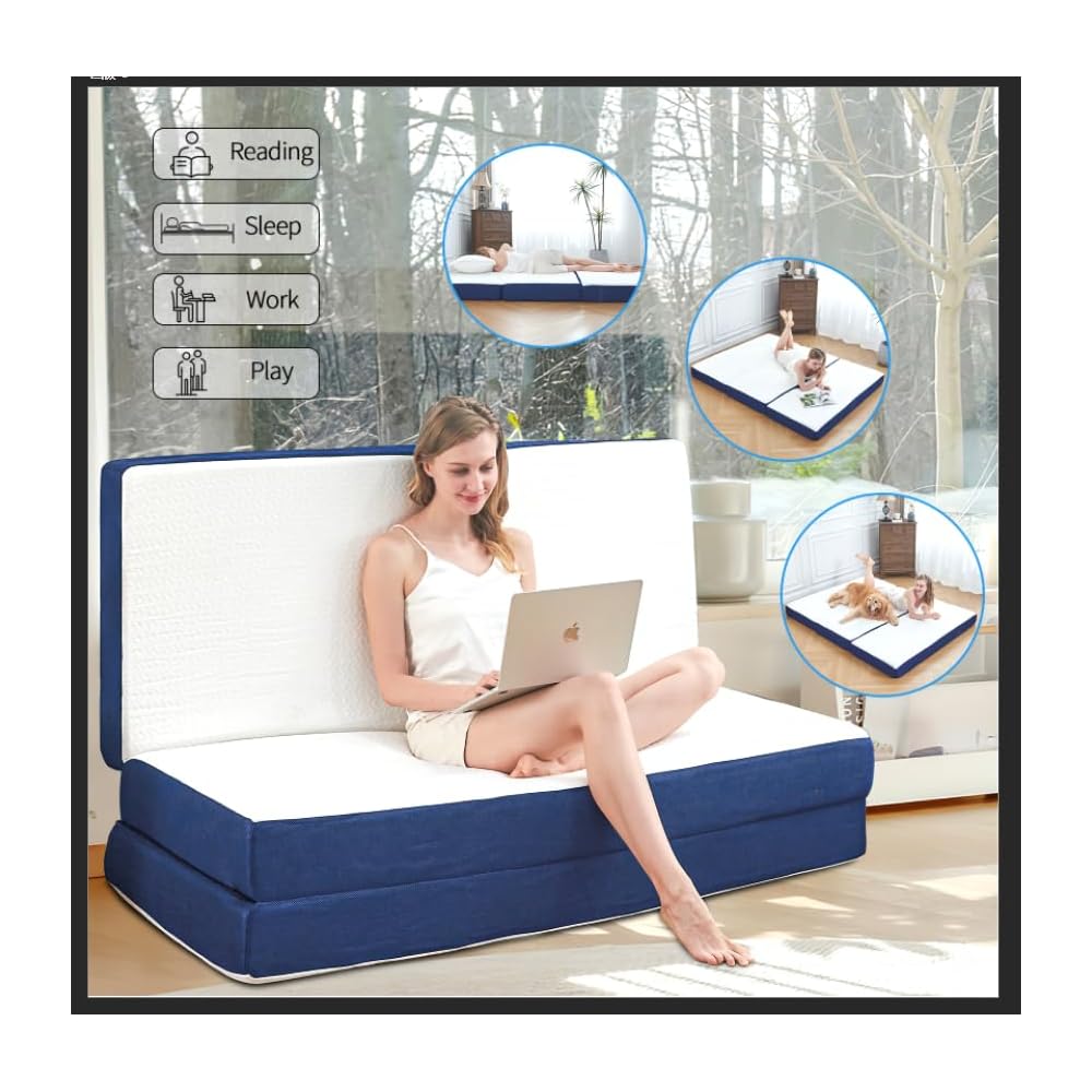 Foldable Mattress Queen Size, 6" Trifold Mattress Futon Murphy Bed,White