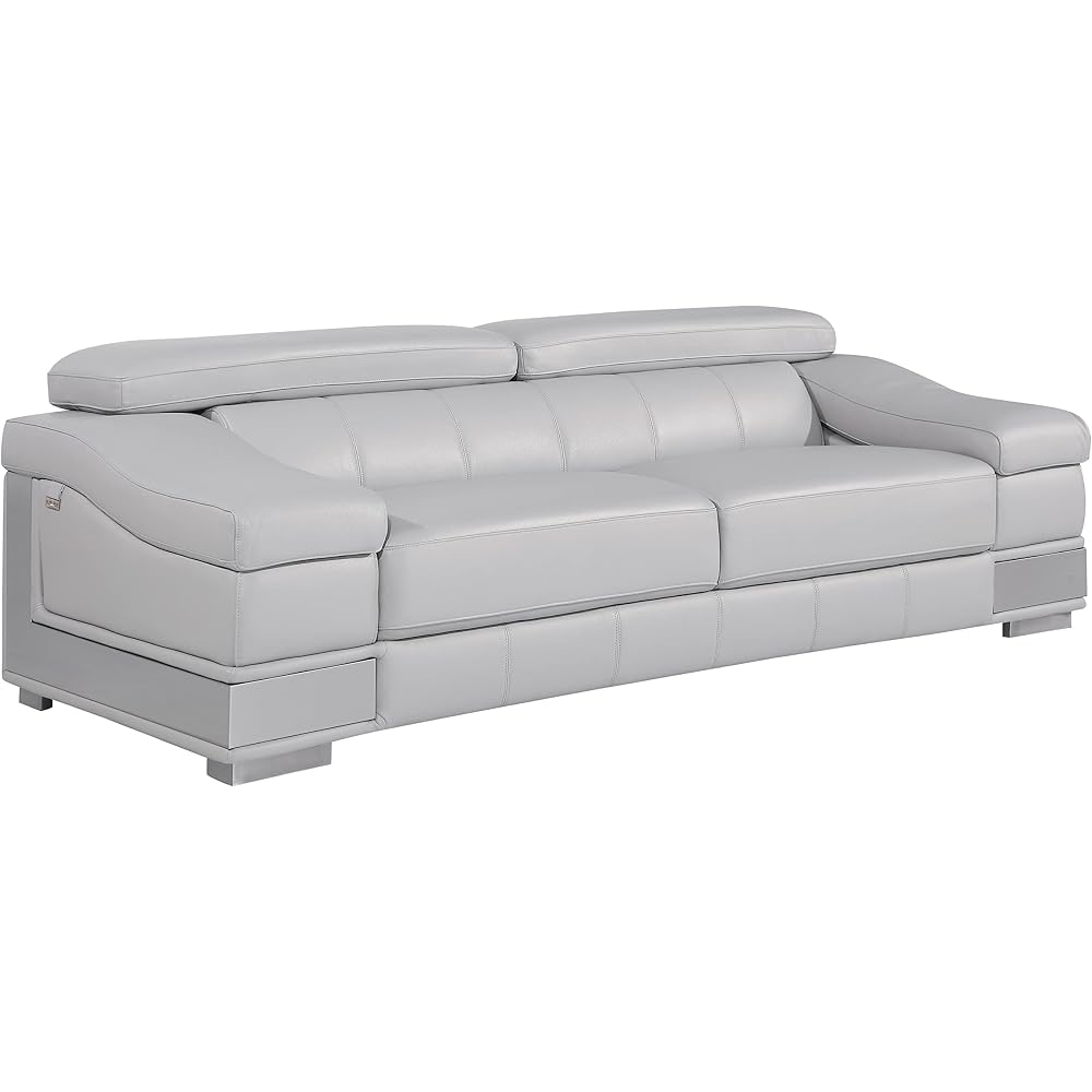Salerno Modern Contemporary Top Grain Italian Leather Living Room Sofa, Rhino Gray