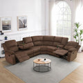 Reclining Sectional Sofa Set, L Shaped Recliner Couch with Cup Holder and Storage Console for Home Theater & Living Room, Brown