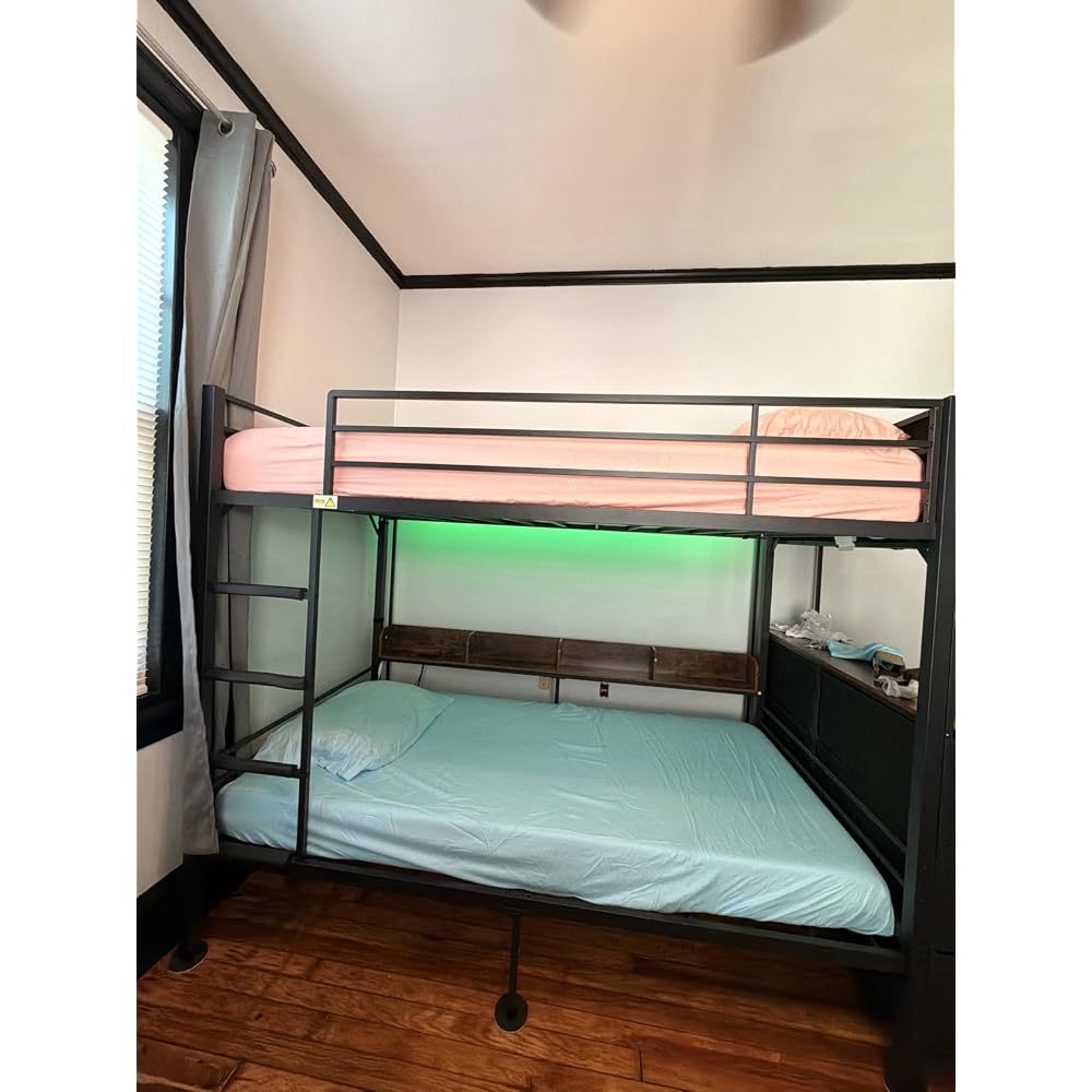Twin Over Twin Bunk Bed with 6 Storage Drawers & 3 Boxes, Dual Side Shelves, Twin Bunk Beds for Kids with LED Lights and Charging Station, Heavy Duty Metal Bunk Bed with Safety Guardrail and Ladder