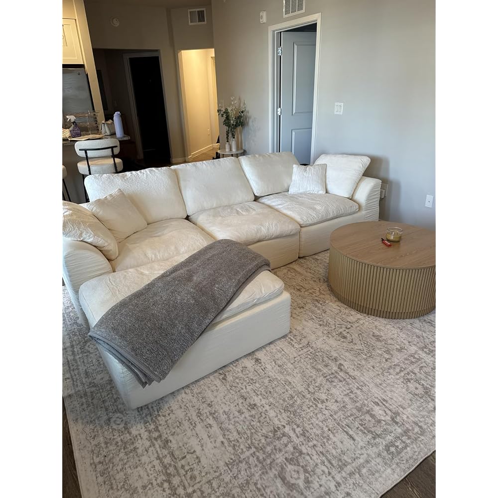 109" Boneless Cloud Couch Sectional for Living Room, Oversized Modular L Shaped Sofa with Ottoman, Deep Seat Chenille Sectional Couch for Cloud-Like Comfort (Creamy White)