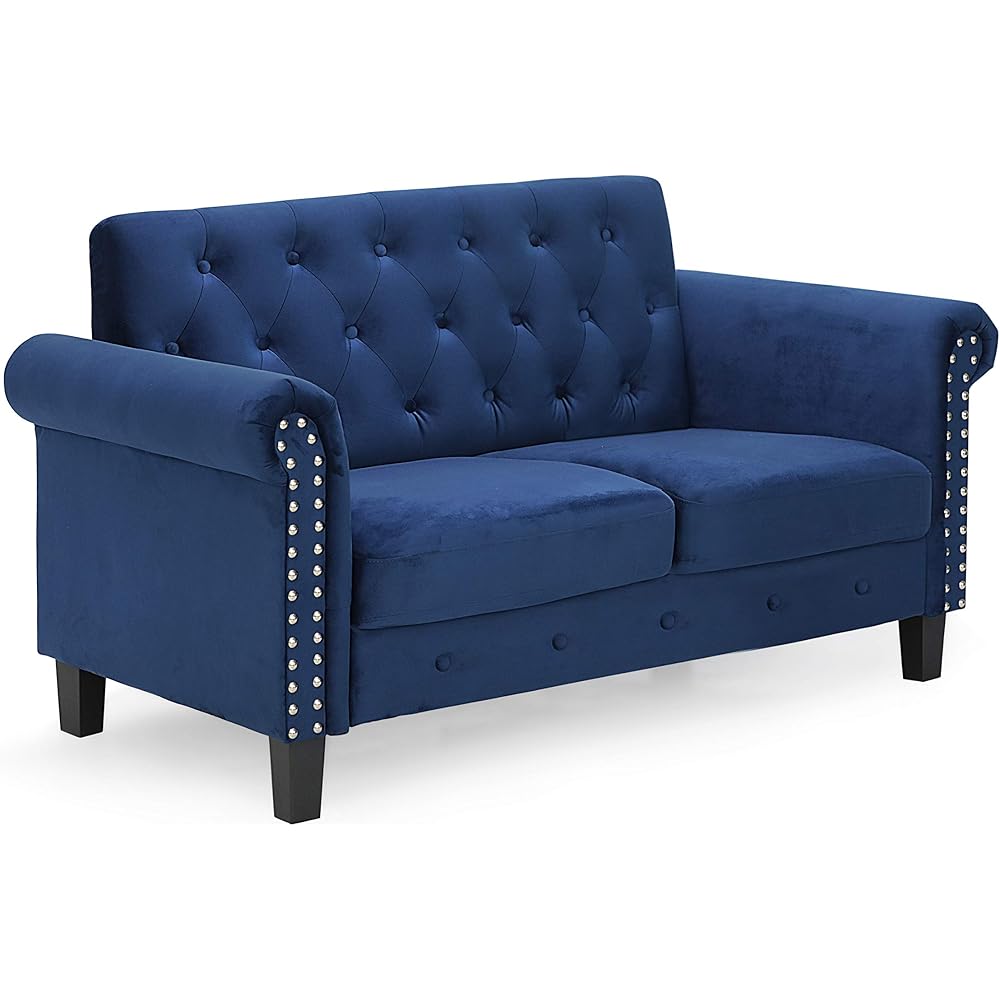 Bastia 2-Seater Loveseat Sofa, 54" Wide, Navy Velvet