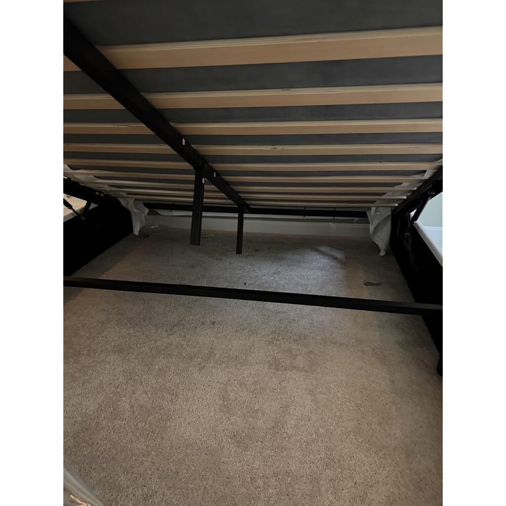 Queen Size Lift Up Hydraulic Storage Bed Frame Light Beige