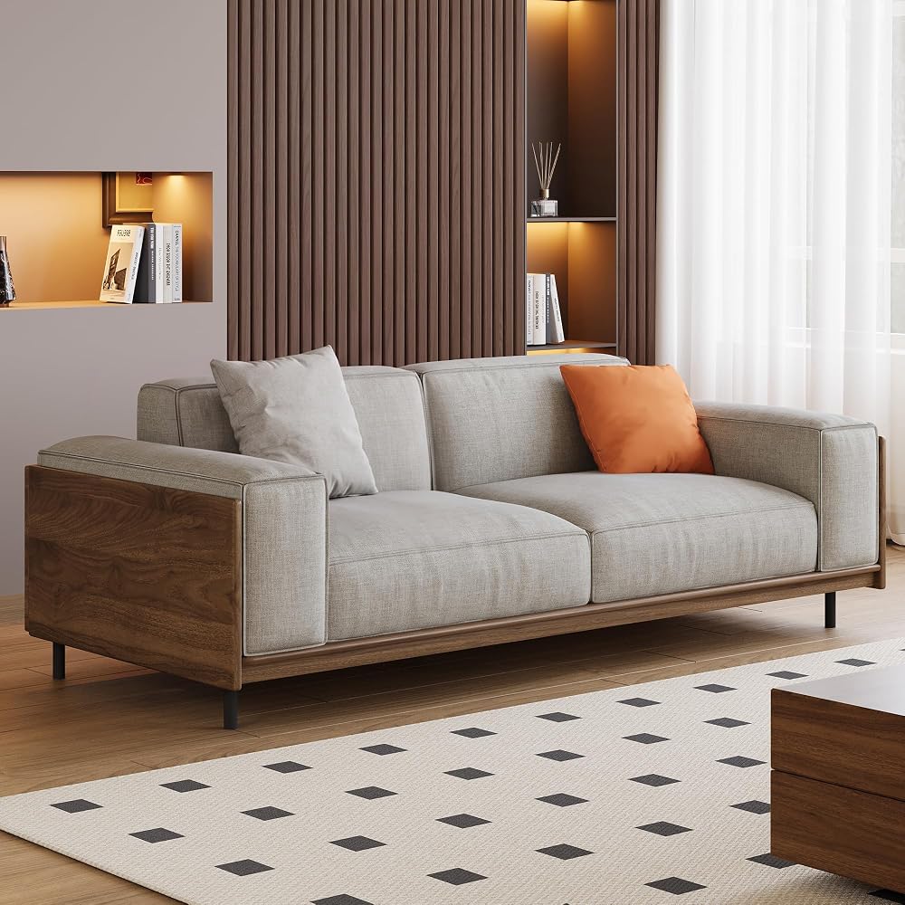 64.56" Mid-Century Modern Grey Fabric Sofa Couch, 2-Seater