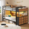Twin Over Twin Bunk Bed with 6 Storage Drawers & 3 Boxes, Dual Side Shelves, Twin Bunk Beds for Kids with LED Lights and Charging Station, Heavy Duty Metal Bunk Bed with Safety Guardrail and Ladder