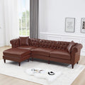108” L-Shaped Chesterfield Sectional Couch with Movable Ottoman, 4-Seat Couch with Rolled Arms, Upholstered PU Leather, Mid-Century Tufted Corner Sofa for Living Room Bedroom Office (Brown)