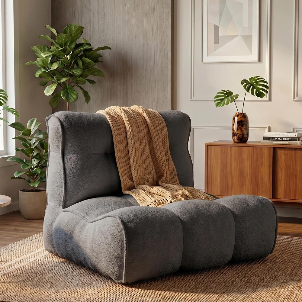 Gaint Bedroom Sofa for Adults, Memory Foam Lazy Sofa Sack, Ultra Soft Faux Fur Floor Sofa, Floor Couch for Bedroom, Living Room, Office & Home, Grey