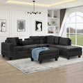 L-Shape Sectional Couch with Storage Ottoman,105" Couches for Living Room W/ 2 Pillows & Cup Holders,6 Seat Velvet Sleeper Sofa W/Reversible Chaise,Comfy Couches for Apartment,Black