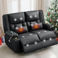 Black Leather Loveseat Recliner with Massage/Heat, Recliner Couch