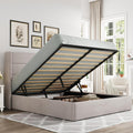 Queen Size Lift Up Hydraulic Storage Bed Frame Light Beige