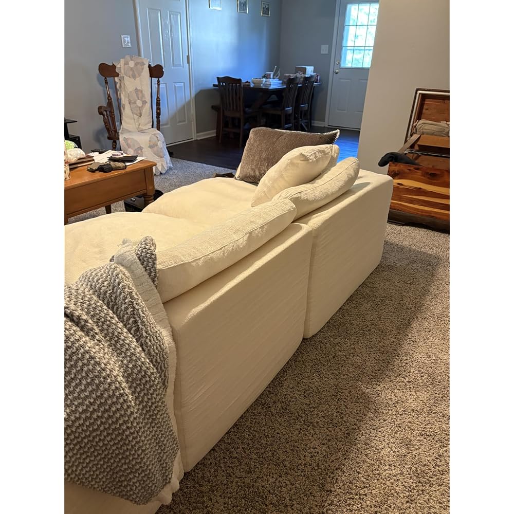 109" Boneless Cloud Couch Sectional for Living Room, Oversized Modular L Shaped Sofa with Ottoman, Deep Seat Chenille Sectional Couch for Cloud-Like Comfort (Creamy White)