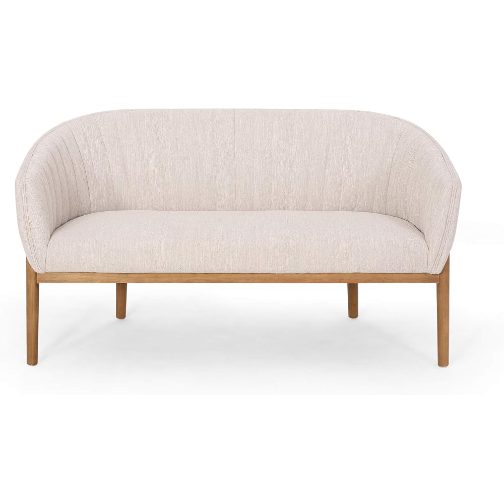 Great Deal Furniture Noble House Galena Mid-Century Fabric Loveseat in Beige