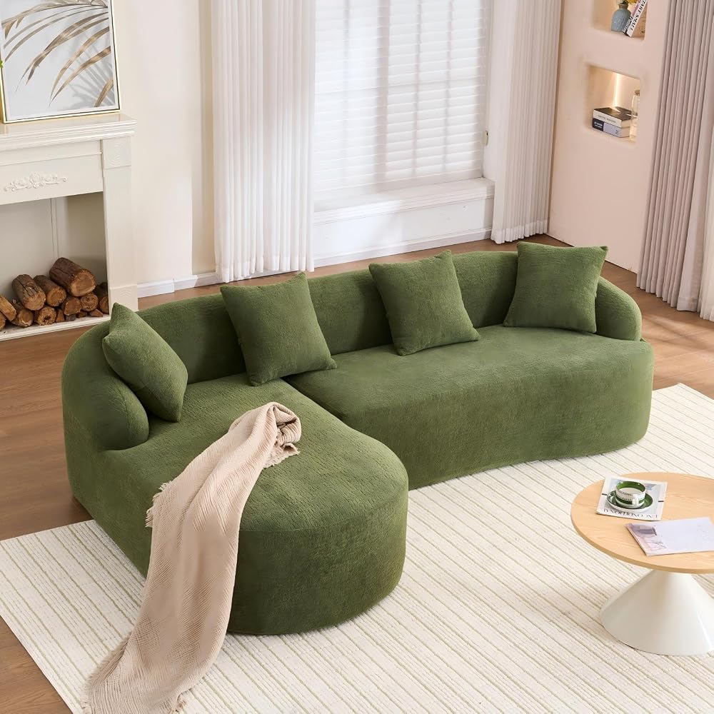 99" Curved Sofa with L-Shape Chaise,Modern Cloud Curved Couch with Deep Seat,No Assembly Required,Upholstered Oversized Couches for Living Room,Apartment (Green, 99Inch)