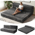 Tri-Fold Futon Sofa Bed, 6 Inch Foldable Floor Couch, High-Density Foam Convertible Sleeper Sofa with Removable Washable Corduroy Cover, Portable Floor Mattress for Living Room