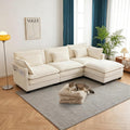 111" L Shaped Sectional Couches for Living Room with Movable Ottoman, Modular Cloud Couch with Deep Seat, Comfy Corduroy Sofa with Pillows for Bedroom and Apartment, Beige