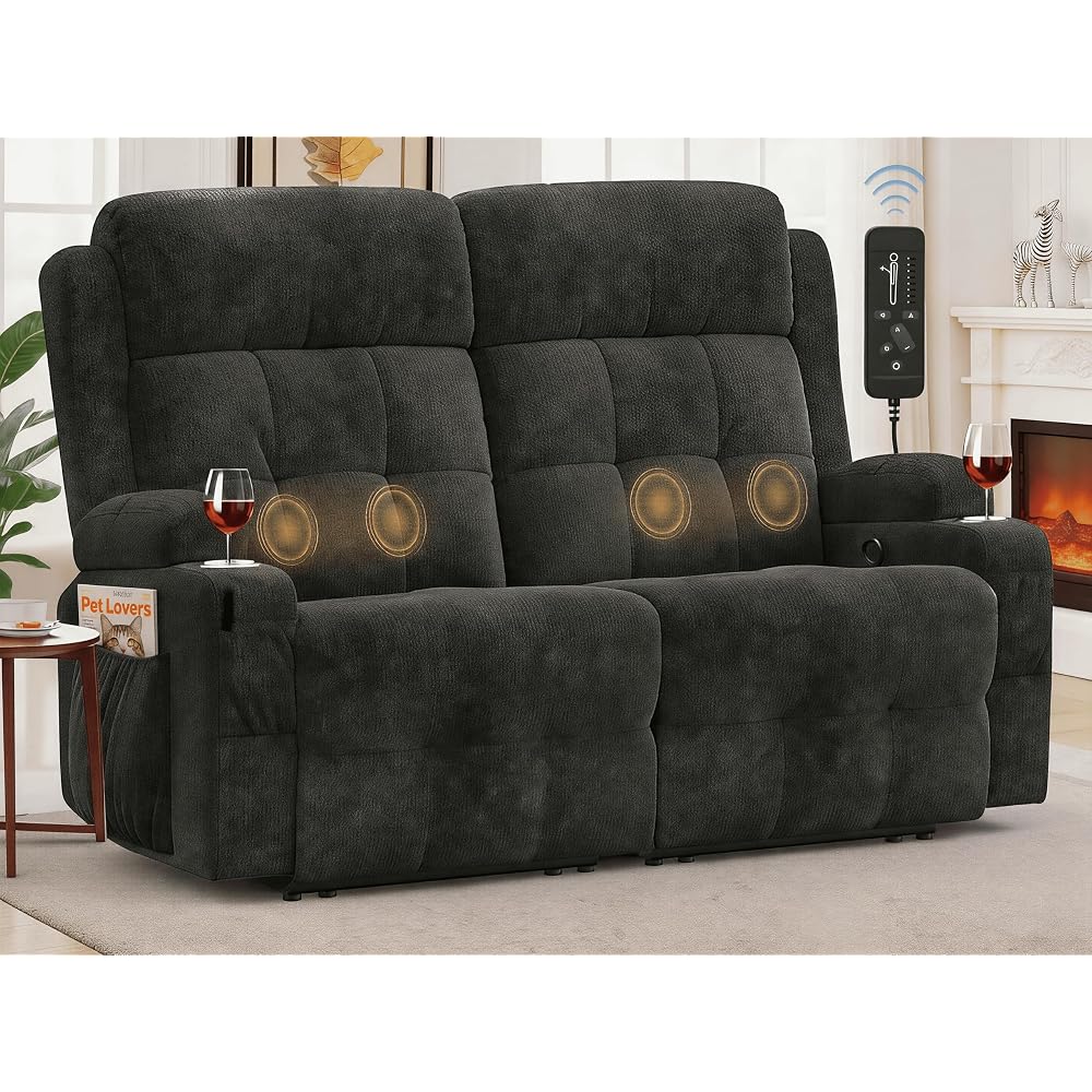 Loveseat Recliner, Oversized Reclining Loveseat, Massage Reclining Sofa With USB & Type C Port & Storage & Cup Holders, Recliner Couch, RV Wall Hugger Recliners Loveseats for Living Room & RV Camper