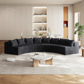 4 Seat Corduroy Curved Sectional Sofa, Symmetrical Modular Semi Circular Couch, Deep Seat Tufted Corner Sofa for Living Room, Lobby, Black
