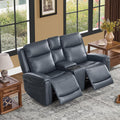 Power Reclining Sofa Loveseat with Console, Blue
