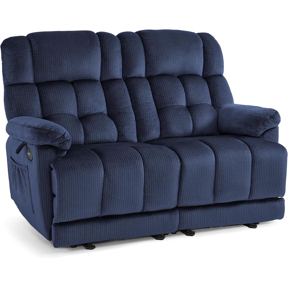 59 in Power Reclining Loveseat with Heat and Massage 6237 (Blue)