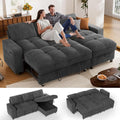 Pull Out Sofa Bed, 81" L Shaped Couch Sleeper Sofa with Reclining Backrest | Reversible Storage Chaise | USB Port | Side Pocket | Tool-Free Assembly | Chenille Dark Grey