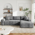 96'' L-Cloud Sectional Boneless Couches for Living Room, Corduroy Fabric Modular Sectional Sofa with Chaise, Cloud-Couch Deep Seat Sofa, No Assembly Required, Gray